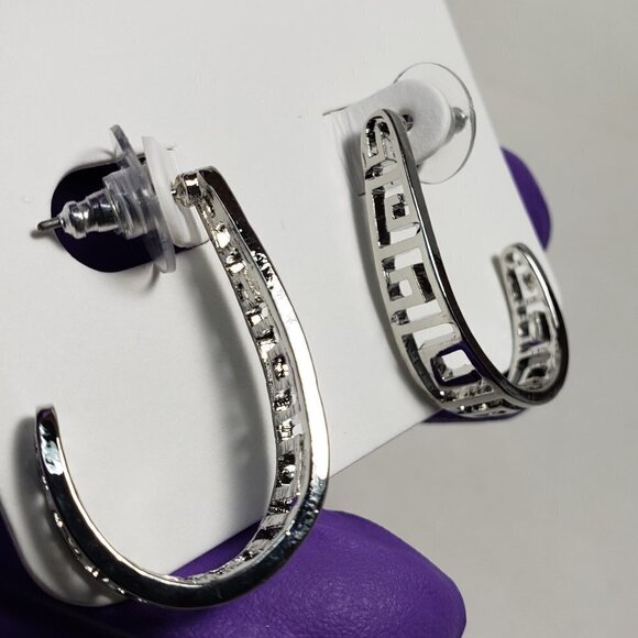 Silver-Tone Filigree Open Half Hoop Design Drop Earrings Women's Fashion Jewelry - Picture 1 of 7